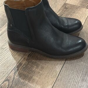 Franco Sarto Boots Women 7.5 Black Leather Ankle Side Zip Low Block Heel